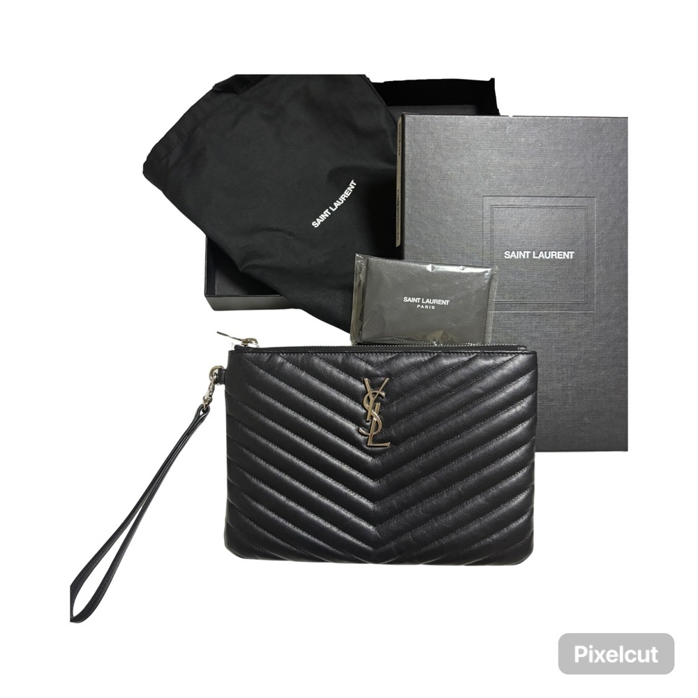 100% Authentic Saint Laurent black clutch “YSL pouch mono New Jolie”